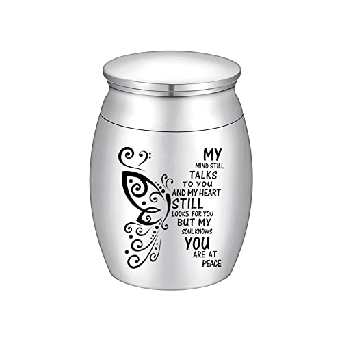 SOITIS Small Urn for Ashes 1.57 Inches Small Keepsake Urn for Human Ashes Butterfly Mini Urn Stainless Steel Ash Holder Small Ash Urn for Women, Silver Keepsake 1.57Inch No-Custom