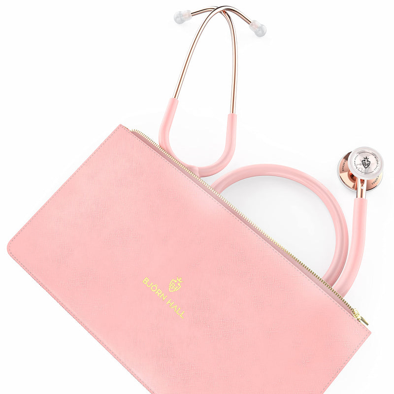 [Australia - AusPower] - Rose Gold Pink Stethoscope & Case | Perfect for Medical Student Veterinarian Doctor |Spare Parts Ear Tips & Non Chill Rim | Nurse Accessories for Work Essentials | Light Pink Tubing RGLP Rose Gold - Light Pink Stainless Steel 
