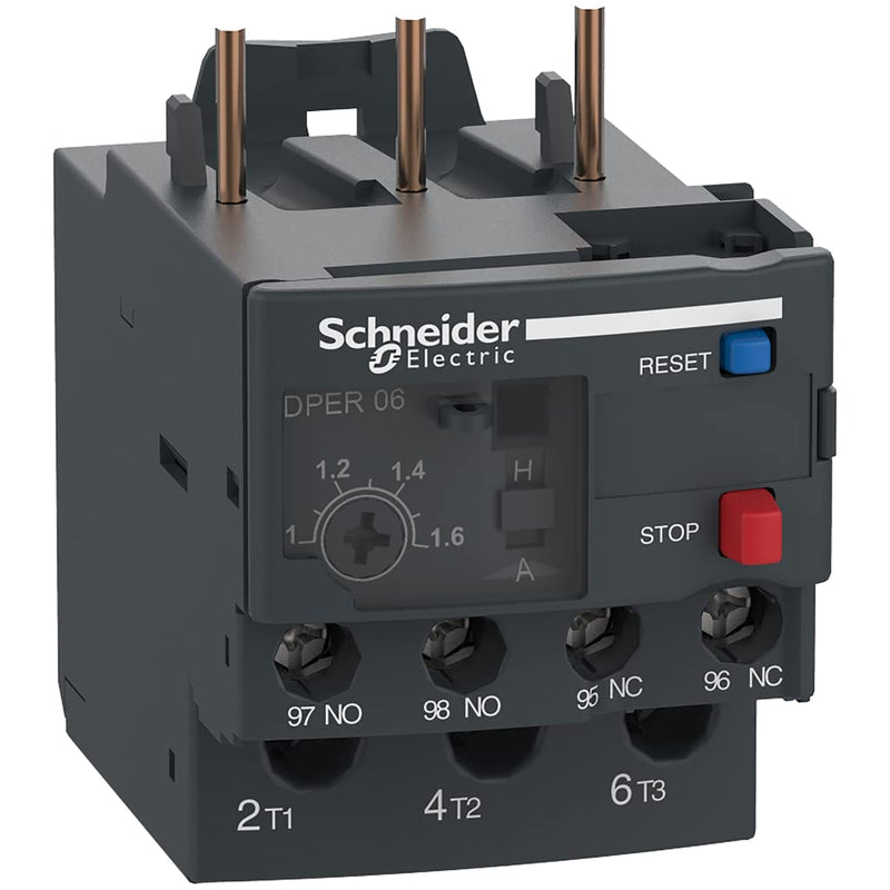 Schneider Electric DPER06 Easy TeSys Thermal Overload Relay with Manual/Automatic Reset, Screw Clamp Terminals | Used with Air Conditioner, Heat Pump, HVAC, AC Compressor and More, 1-1.6Amps 1-1.6A