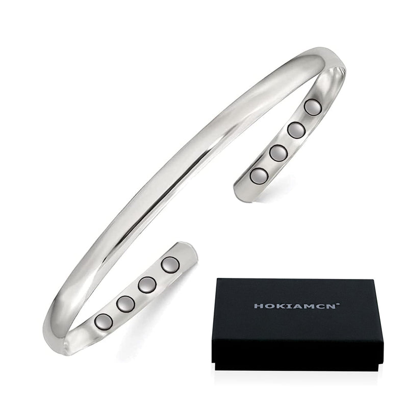 Copper Bracelets for Arthritis Women Copper Magnetic Bracelet for Migraine and Joint Pain Relief with 8 Powerful Magnets, Simple Style, Adjustable Size, with Gift Box, Silver Finish