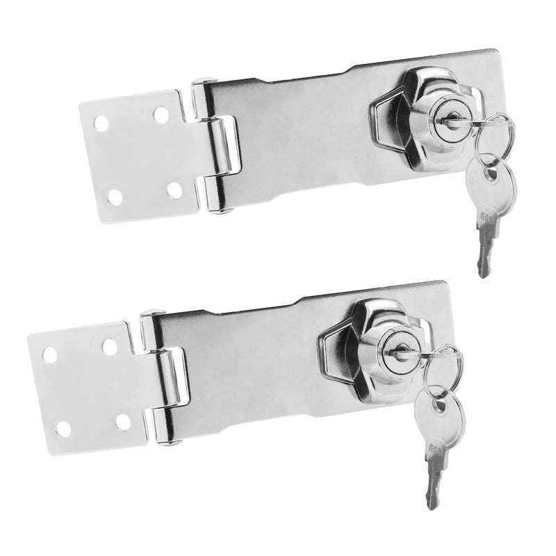 [Australia - AusPower] - 2PCS 4 Inch Keyed Hasp Locks, Keyed Alike Twist Knob Key Locking Hasp, Stainless Steel Catch Latch Safety Lock for Cabinets, Door (Silver) Silver 