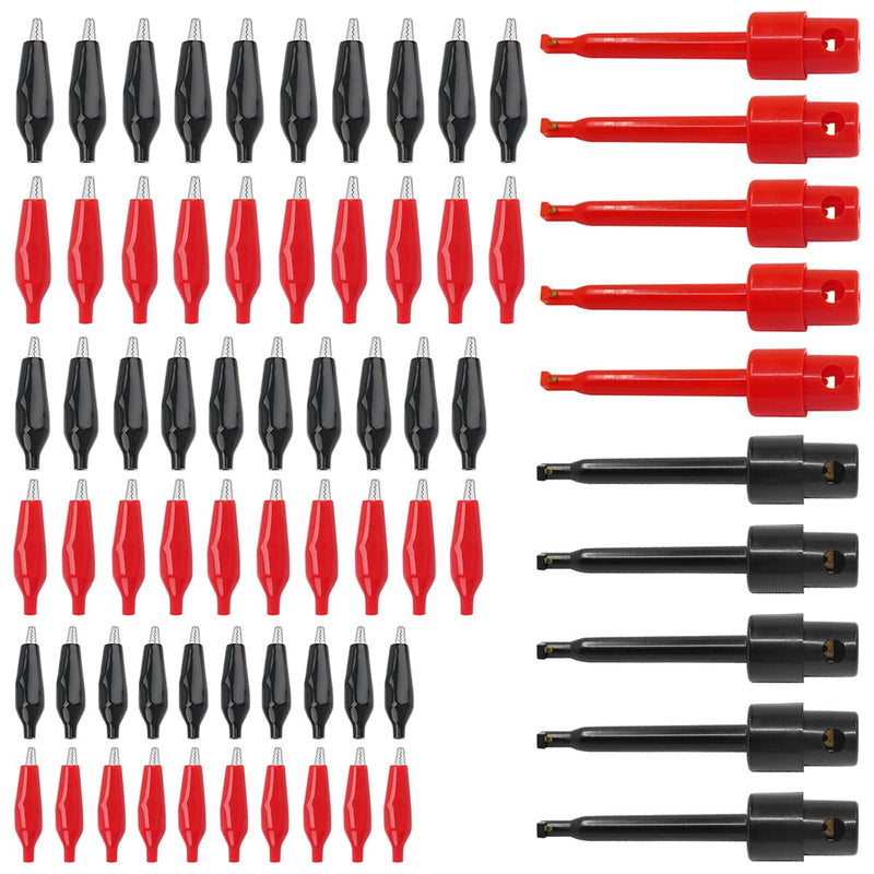 [Australia - AusPower] - 10PCS Alligator Clip 28/35/45mm Insulated Electrical Test Clamps (Red & Black) Crocodile Clamps Jumper Helper with 5PCS (Red & Black) Test Hook Clip Alligator Clip + Hook Clip 