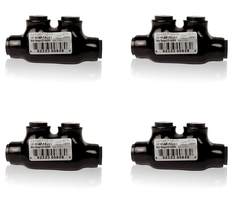 [Australia - AusPower] - (Pack of 4) AP-10201, Black Insulated in-Line Splice Connector, 2-14 Wire Range, 2.46" L x 0.83" W x 1.4" H, Pre-Filled with Oxide Inhibitor, Easy Re-Entry, Rubber Vinyl Coating, 2 Set Screws, 4-Pack Wire Range: 2 - 14 