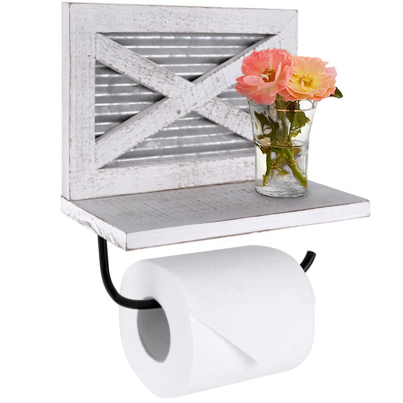 Autumn Alley White Farmhouse Toilet Paper Holder with Shelf for Wipes - Wooden Farmhouse Bathroom Decor - Shabby Chic Bathroom Accessories and Western Bathroom Decor Wall Mounted, White Wood No bracket