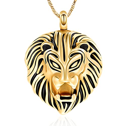 Yinplsmemory Lion Cremation Jewelry Urn Necklace for Ashes for Men Gold