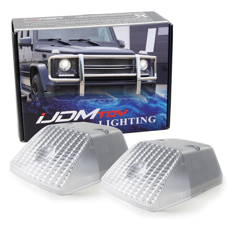 iJDMTOY Gloss Clear Silver Front Turn Signal Lamp Lenses Compatible With 1986-18 Mercedes W463 G-Class G500 G550 G55 G63 G65, (2) Clear OE-Spec Replacement