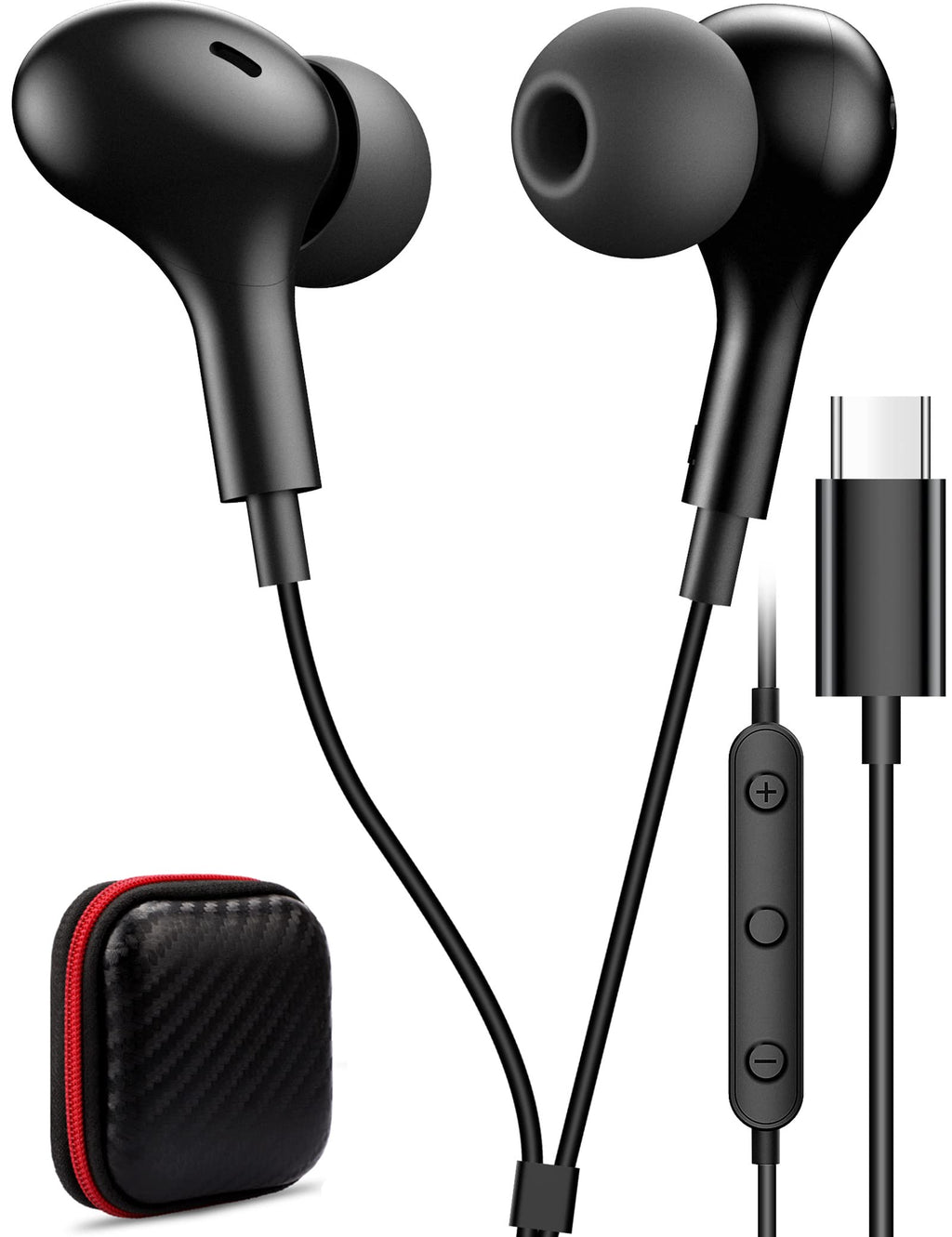 [Australia - AusPower] - USB C Headphone for Samsung S23 FE S22 S21 S20 A53 A54 Wired Earbuds Magnetic in-Ear Type C Earphone with Microphone Volume Control Bass Stereo Noise Canceling Black 