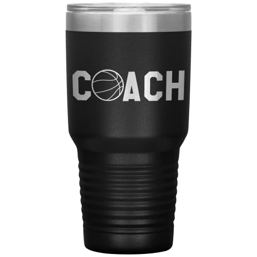 Basketball Coach Tumbler - 30oz Engraved Stainless Steel Cup - Black