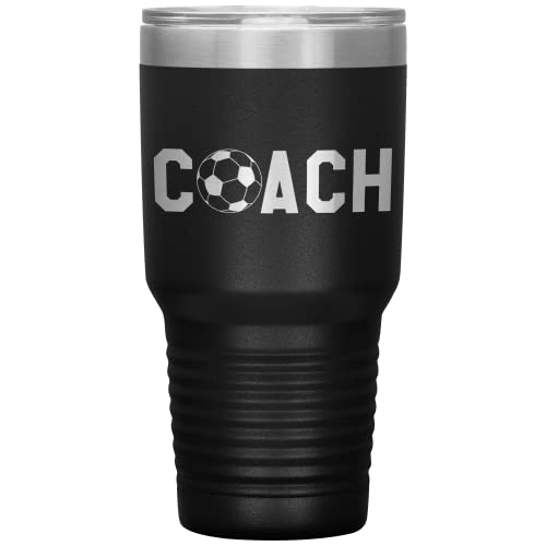 Soccer Coach Tumbler - 30oz Engraved Stainless Steel Cup - Black