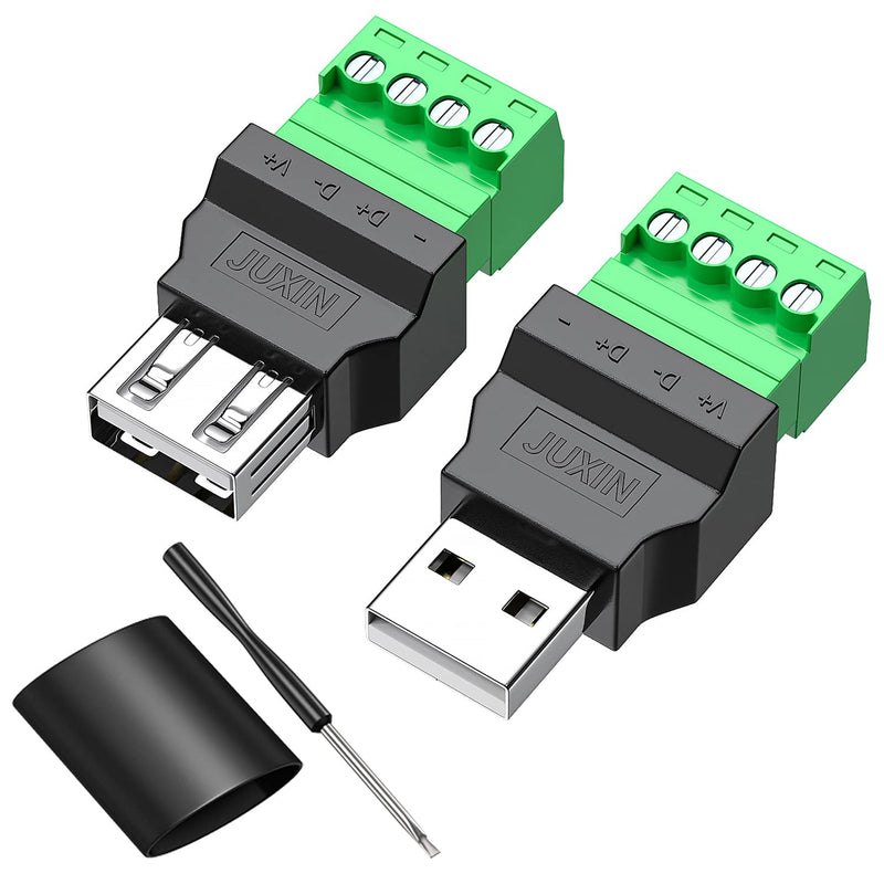 [Australia - AusPower] - USB 2.0 Type A Male Female Bolt Screw w/Shield Terminal Plug Adapter Connector (1PCS Male+1PCS Female) 1PCS Male+1PCS Female 