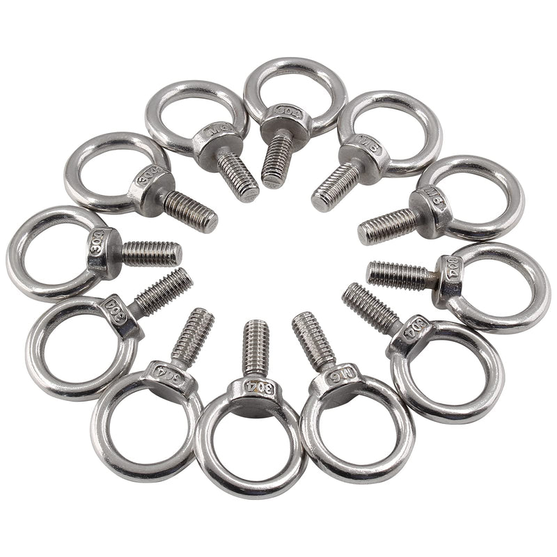 [Australia - AusPower] - 12Pcs M6 Lifting Eye Bolts, 304 Stainless Steel Male Thread Machinery Shoulder Ring Eye Bolt Heavy Duty M6(12Pcs) 