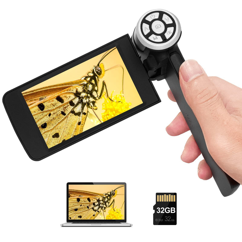 [Australia - AusPower] - Andonstar AD203 Handheld Digital Microscope, Portable Pocket Microscope with 4 inch Screen for Kids and Adults, Black, Electronic FHD Video Microscope, Supports Windows Mac PC, USB Coin Microscope Handheld Black 
