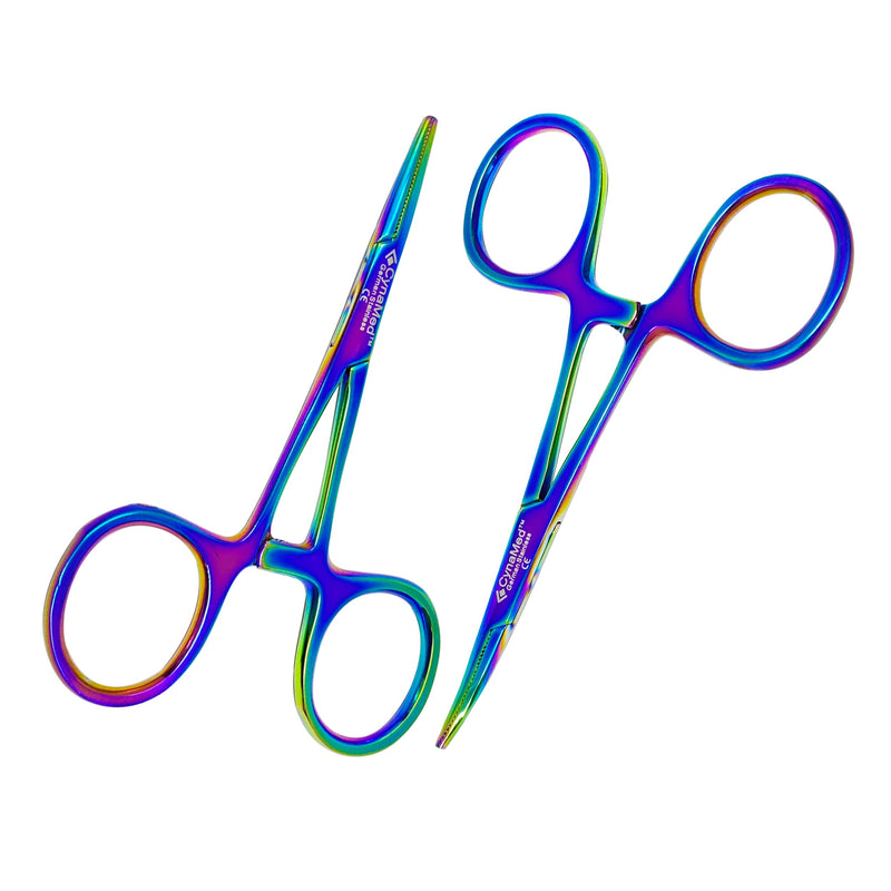 [Australia - AusPower] - Cynamed Set of 2 Artzone Multi Color Hemostat Forceps with Serrated Jaws, Stainless Steel Rainbow Pliers - 3.5 inch X-Small Forceps - 3.5 in. 