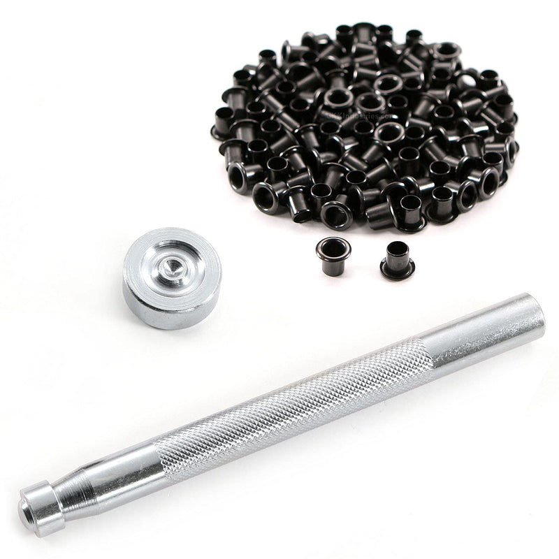 Eyelet Hand Setter & Eyelet Combo Kit - Includes (1)(#8 Hand Setter) + (100)(#8-9 Black Eyelets) - for DIY Kydex & Leather Holster Making, Upholstery, and Apparel Binding Eyelet Hand Setter (#8) + (100) #8-9 Black Eyelets
