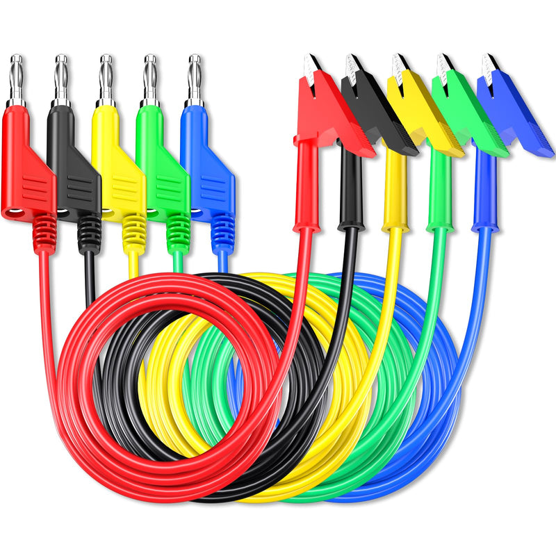 [Australia - AusPower] - Goupchn 5PCS Test Leads 4mm Stackable Banana Plug to Crocodile Alligator Clips Flexible Cable Wire 6.56ft/2m for Multimeter Electrical Testing Five Colors 