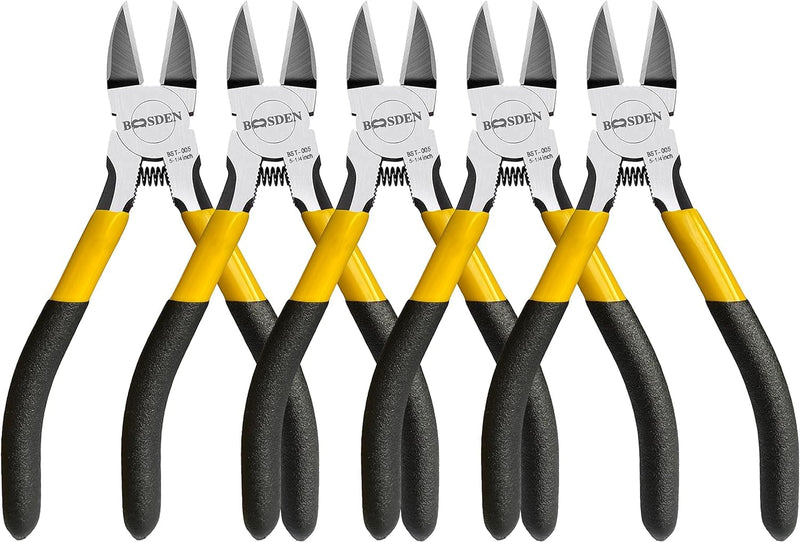 BOOSDEN 5" Wire Cutters, 5 Pack, Precision Cutting Pliers, Ultra Sharp Wire Snips Wire Clippers, Spring Loaded Flush Cutter, Diagonal Cutting Pliers for Jewelry Making Crafting, Wire Cutters Set 5"- 5 Pack