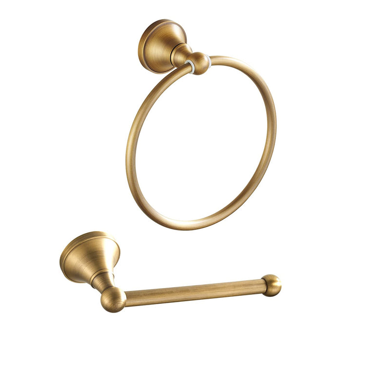 Leyden Antique Brass Toilet Paper Holder Towel Ring, Brass Hand Towel Holder Bathroom Accessories Set Retro Bathroom Hardware Tissue Toilet Roll Holder for Home or Kitchen, 2 Pieces