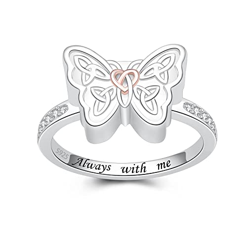 BEILIN 925 Sterling Silver Butterfly Urn Ring for Women Cremation Jewelry 7