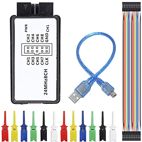 USB Logic Analyzer Device 24MHz 8CH 8 Channel UART IIC SPI Debug with Mini USB Cable DuPont Cable 6 Colors Test Hook Clip Set for Arduino FPGA M100 SCM Mini interface
