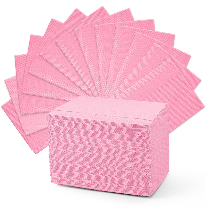 [Australia - AusPower] - Dental Bib Disposable Pink Polyback Towel Waterproof Patient Bibs 3 Ply Tattoo Paper Napkins for Dental Clinic, Tattoo Piercing, Feeding - Soft and Fluid Resistant - 13'' x 18" 