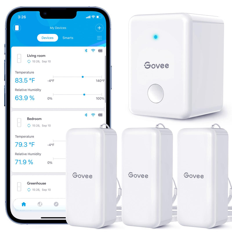 Govee WiFi Hygrometer Thermometer Sensor 3 Pack, Indoor Wireless Smart Temperature Humidity Monitor with Remote App Notification Alert, 2 Years Data Storage Export, for Home, Greenhouse 3 Sensor