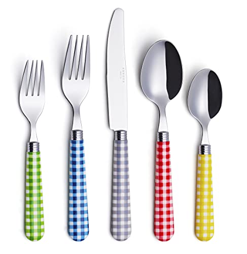 ANNOVA Silverware Set Stainless Steel Colorful Tableware Kitchen Flatware Set Utensils, Includes Dinner Knives, Forks, Spoons, Salad Forks & Dessert Spoons (Mix/Checkered, 20 Pieces) Mix 02