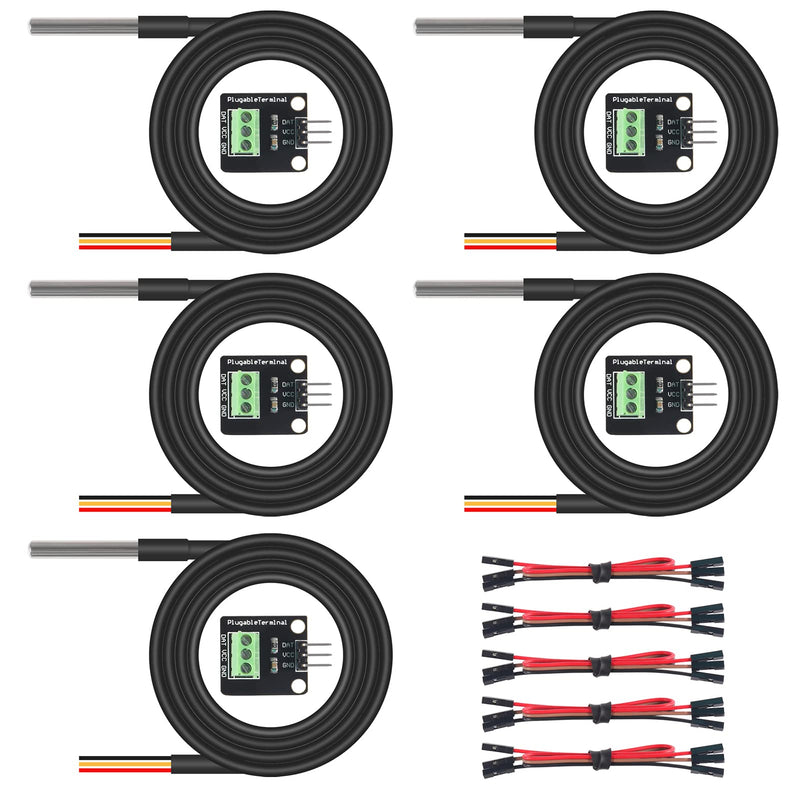 [Australia - AusPower] - AITRIP 5Pack DS18B20 Temperature Sensor Module Kit with Waterproof Stainless Steel Probe for Raspberry Pi 