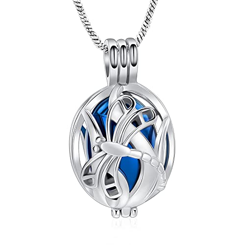 Yinplsmemory Cremation Jewelry Dragonfly Urn Ashes Necklace for Women Men with Small Keepsake Jar Urn Locket Pendant Ashes Keepsake Memorial Jewelry Blue