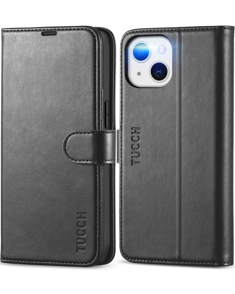 [Australia - AusPower] - TUCCH Case for iPhone 13 Wallet Case, PU Leather Flip Folio Case with [Shockproof TPU Inner Shell], RFID Blocking Card Holder Kickstand Phone Cover Compatible with iPhone 13 6.1-inch 2021, Black 