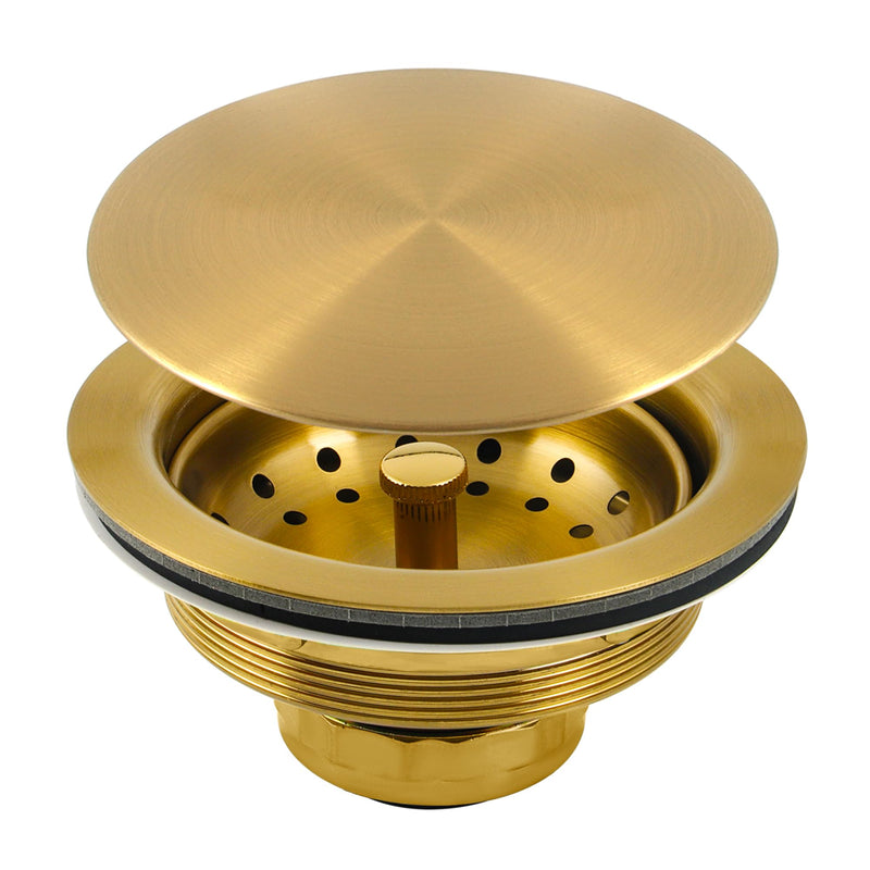 LQS Kitchen Sink Drain Assembly, Sink Drain Basket Strainer, Stainless Steel Removable Sink Strainer Basket and Stopper with Decor Flat Cover 3-1/2-inches (Brushed Gold with Cover) Brushed Gold With Cover