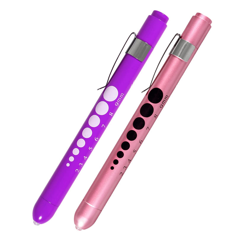 Medical Diagnostic Penlight, Pupil Light, Mini Reusable LED Pen Torch, Torch, Doctor Nurse, Emergency Pen Light with Engraving Gauge and Linea (Pink Gold + Purple) Pink Gold + Purple