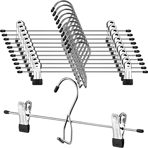 12 Pcs College Dorm Room Supplies Decor Skirt Pants Hangers with Clips Heavy Duty Clip Space Saving Stackable Add on Metal Organization and Storage for Jeans Towels Skirt Trousers Ties Socks 12