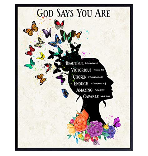 Religious Wall Art & Decor - God Says You Are - Christian Gifts for Women - Uplifting Holy Scripture Bible Verses Room Decoration - Positive Inspirational Quotes - Spiritual Encouragement Gifts