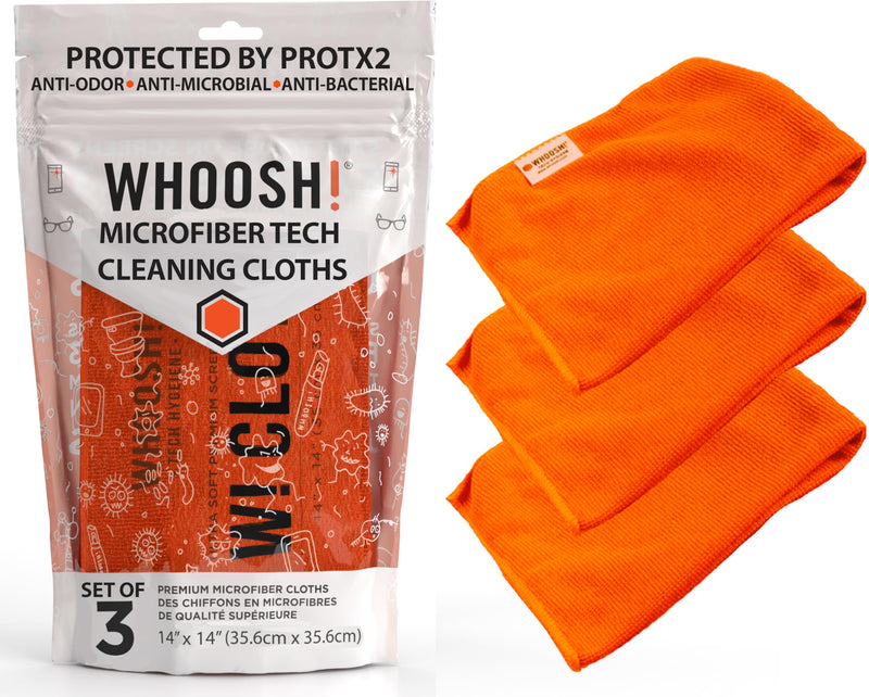 [Australia - AusPower] - WHOOSH! Microfiber Cleaning Cloth, 3 Pack, Glasses and Screen Cleaning Cloth, Suitable for TV, Car Screen, Computer, Laptop, iPad, MacBook, Smart Phone, Monitor, Watches (14”x14”), Orange 