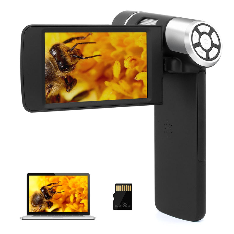 LM203 Digital Microscope Handheld with 4" Screen, Portable Microscope Camera for Adults, 200X USB Coin Magnifier with 8 LED Lights, Microscope Kit for Kids 8-12, 1080P Photo Video, 32G Black