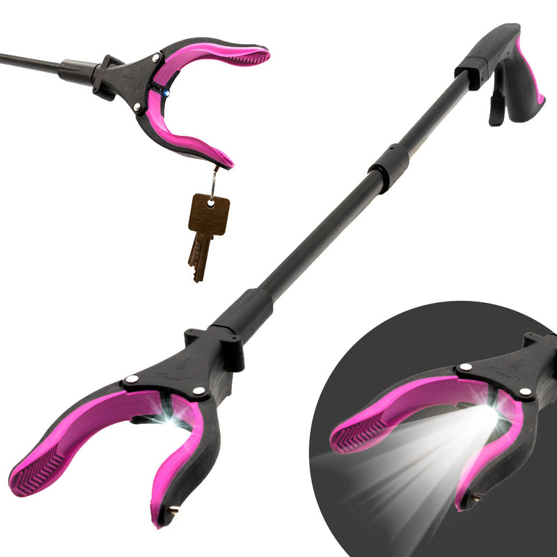 [Australia - AusPower] - Grabber Reacher Tool-Long 32 Inch Aluminum Foldable Pick Up Stick-Strong Grip Shelves LED Light Magnetic Tip, Lightweight Trash Picker Claw Reacher Grabber Tool for Elderly - by Luxet (32 Inch, Pink) 