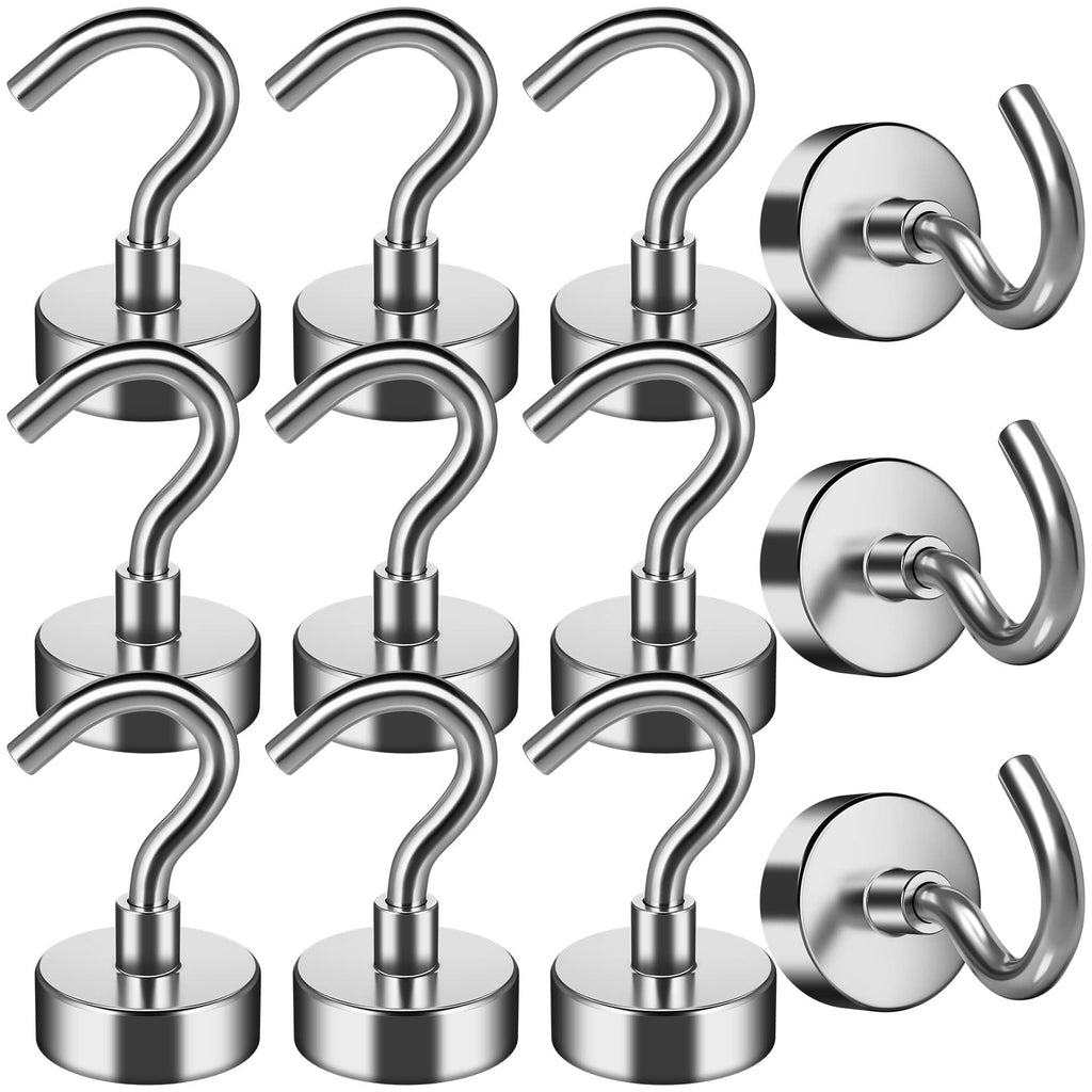 FINDMAG 12 Pack 25 LBS Magnetic Hooks Neodymium Magnet Hooks for Hanging, Magnets with Hook Strong Magnetic Hooks for Bathroom, Kitchen, Towel, Office, Garage Silver