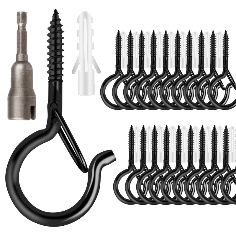 [Australia - AusPower] - 36 PCS Q-Hanger Hooks with Safety Buckle, Windproof Screw Hooks for Outdoor String Lights Hanging Christmas Lights, Plants, with 1 Wing Nut Driver 36 Pcs 