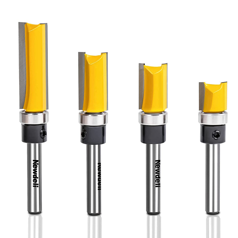 [Australia - AusPower] - Pattern Flush Trim Router Bit Set, Newdeli Straight Cut Router Bit with a Bearing Prevent Tear-Out, Template Guide Woodworking Milling Cutter Tool Pattern Flush Trim Router Bit Set 