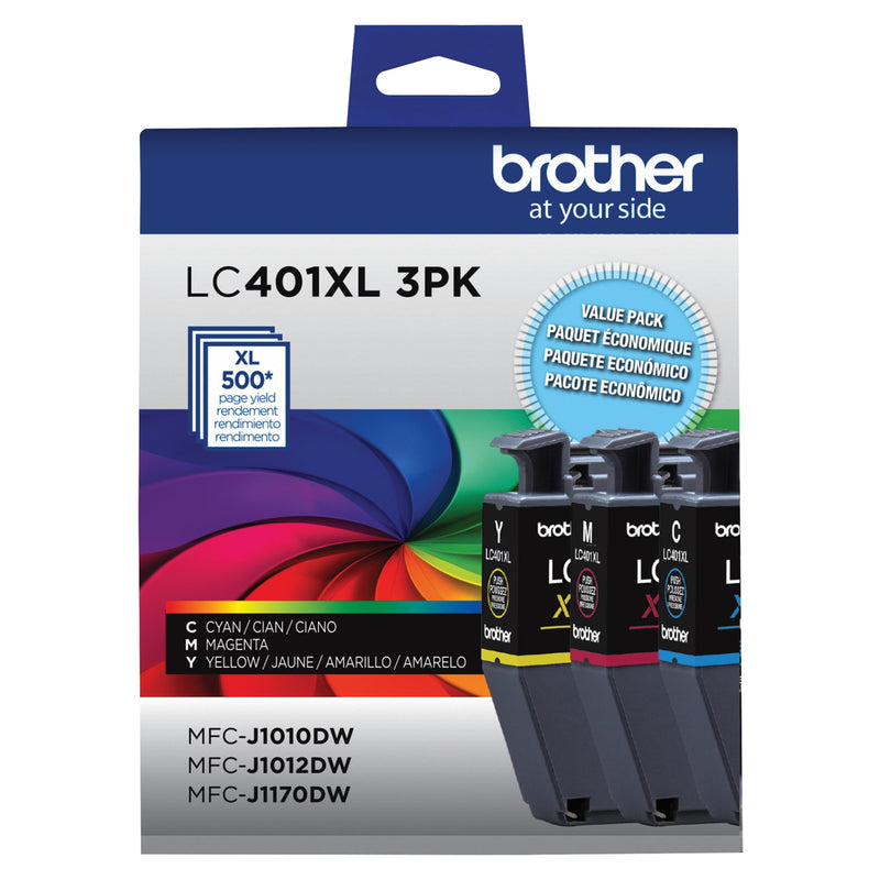 [Australia - AusPower] - Brother Genuine LC401XL 3PK High Yield 3-Pack Color Ink Cartridges Includes 1- Cartridge Each of Cyan, Magenta and Yellow Ink. 