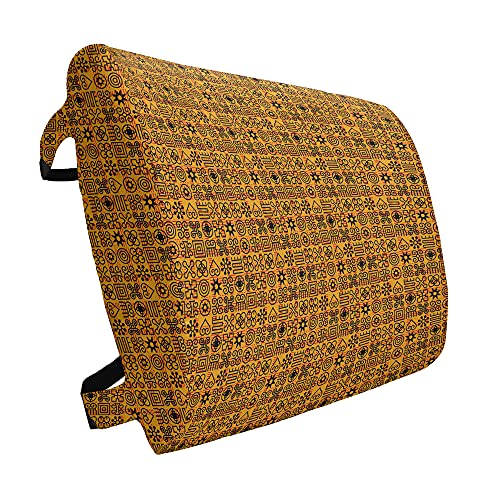 Lunarable Ghana Lumbar Back Support Pillow, National Adinkra Pattern with Various Different Shapes Art, High Density Foam for Office Chairs Car Seats, 14" x 13", Orange Charcoal Grey Lumbar Pillow