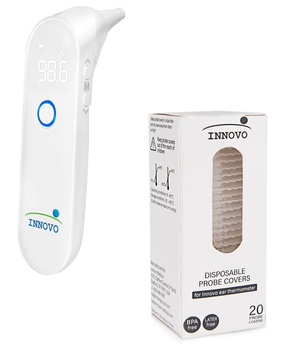 [Australia - AusPower] - Innovo iE100B Digital Ear Thermometer, Fever Alert Device and Disposable Probe Covers Bundle 