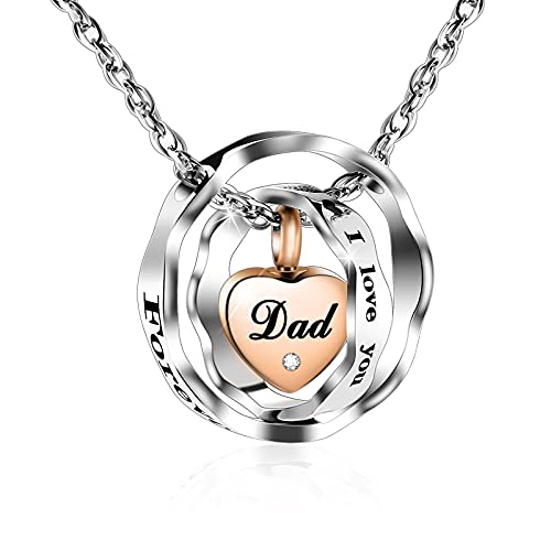 SOITIS Urn Necklace for Ashes Stainless Steel Cremation Necklace with Heart Waterproof Ashes Necklace Memorial Keepsake Silver-Dad