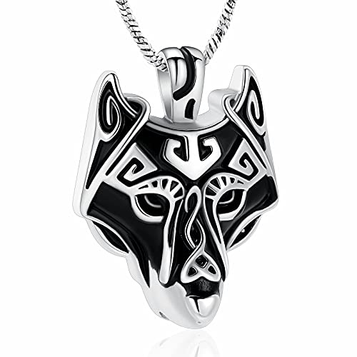 Yinplsmemory Cremation Jewelry Viking Wolf Head Urn Necklace for Ashes for Men Ashes Keepsake Urn Jewelry for Human Ashes/Pet Ashes Silver