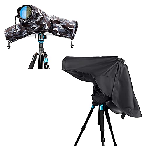 Camouflage Dual Sleeves Rain Cover + Long Rain Cover :Camera Raincoat Dust Proof Protector for Birding on Canon Nikon Camera