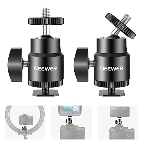Neewer Mini Ball Head with Cold Shoe & 1/4” Screw, 2 Pack, 360° Swivel 90° Tilt Ballhead Camera Mount Hot Shoe Adapter for Camera, Camcorder, Smartphone, LED Video Light, Microphone, Ring Light, ST17 ST17（2-Pack）