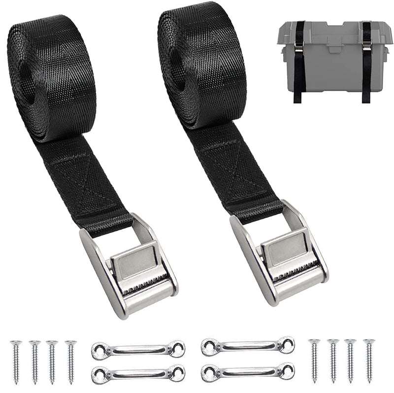 [Australia - AusPower] - Battery Tie Down Straps for Boats,Stainless Steel Cam Buckle Straps,Cooler Tie Down Kit with Stainless Brackets and SS Screws Used for Fuel Tank, Cooler, YETI, RTIC, RV and More 2 
