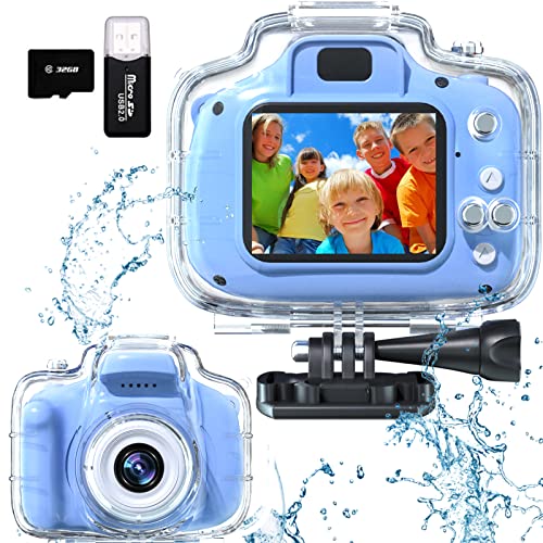 Kids Waterproof Camera 12MP 1080P Digital Camera with 32GB Card & Case Blue