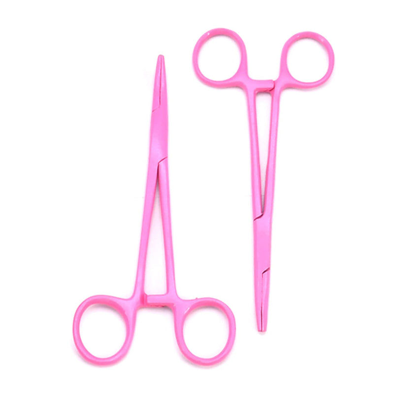 Ultimate Rainbow 2 - Piece Curved & Straight Hemostat Set - Stainless Steel Locking Tweezer Clamps - Ideal Hemostats for Nurses, Fishing Forceps, Crafts and Hobby Hot Pink 5.5 Inch
