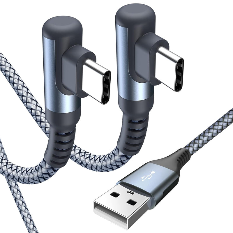 USB-C Cable 3.1 A Fast Charge (2 Pack, 2 m), Charging Cable, USB-C Angle Type-C Cable, Nylon Braided, for Samsung Galaxy S22, S21, S20, S10, S9, S8 Plus, Note 20, 10, 9, 8, A72, A71, A52, A51, A50, M31, M30s, M20, V30 2 m + 2 m gray